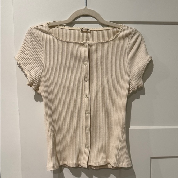 Free People Tops - Free People Cream Ribbed Button-Up Top